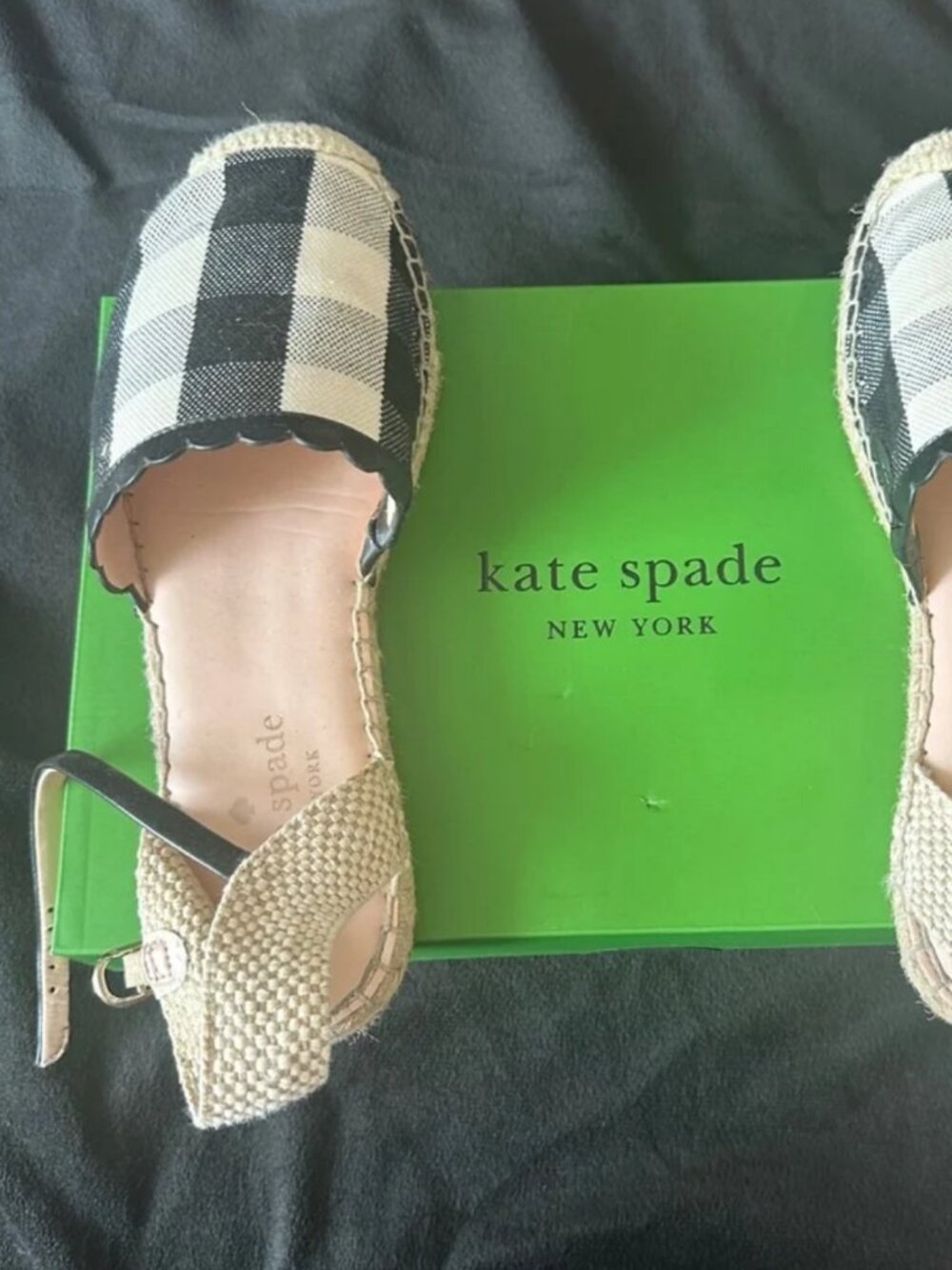 Kate Spade Bonnie Gingham espadrille sandal in black and white canvas Size 7.5